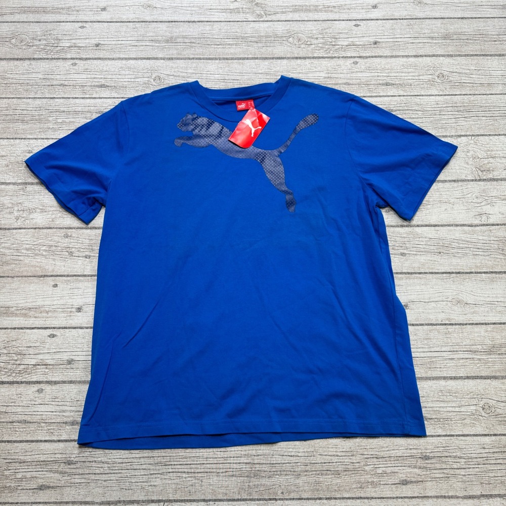 NEW Puma T-Shirt Men's XL Blue Short Sleeve Logo Athletic Training Gym Workout